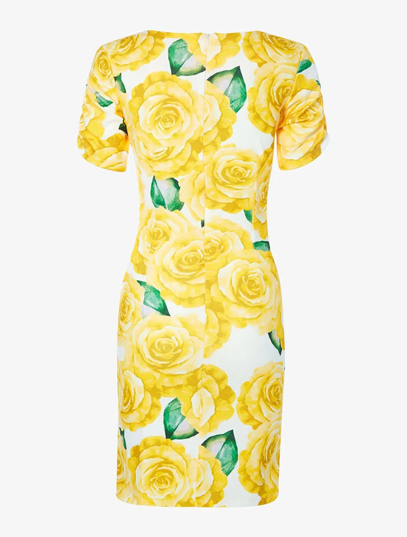 Robe boutonnée à grand imprimé - jaune